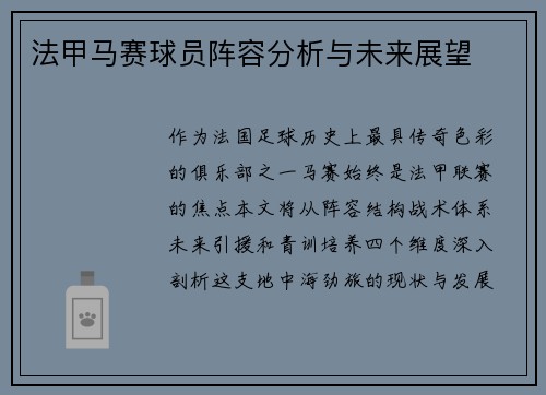 法甲马赛球员阵容分析与未来展望